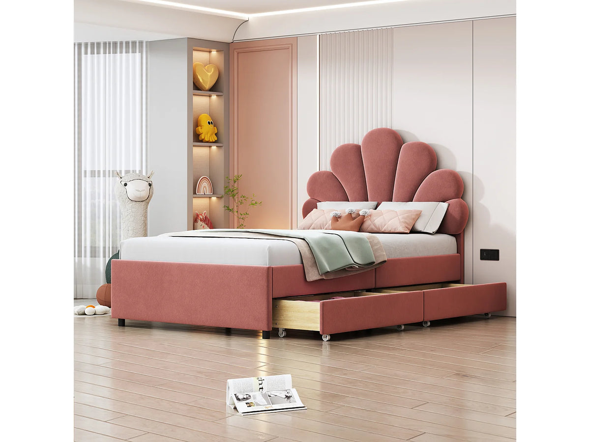 Lit Coffre 90x200 Velours Rose Capitonné — vue 2