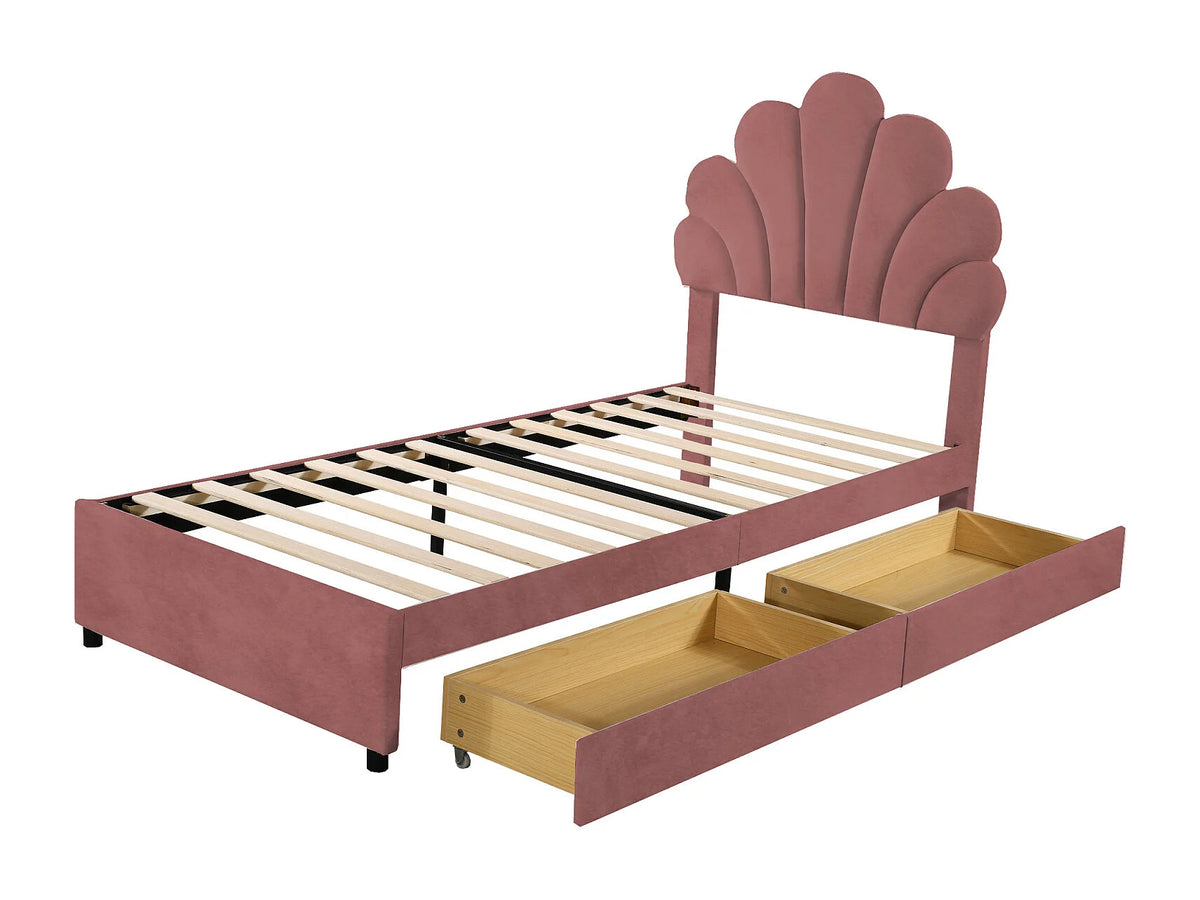 Lit Coffre 90x200 Velours Rose Capitonné — vue 4