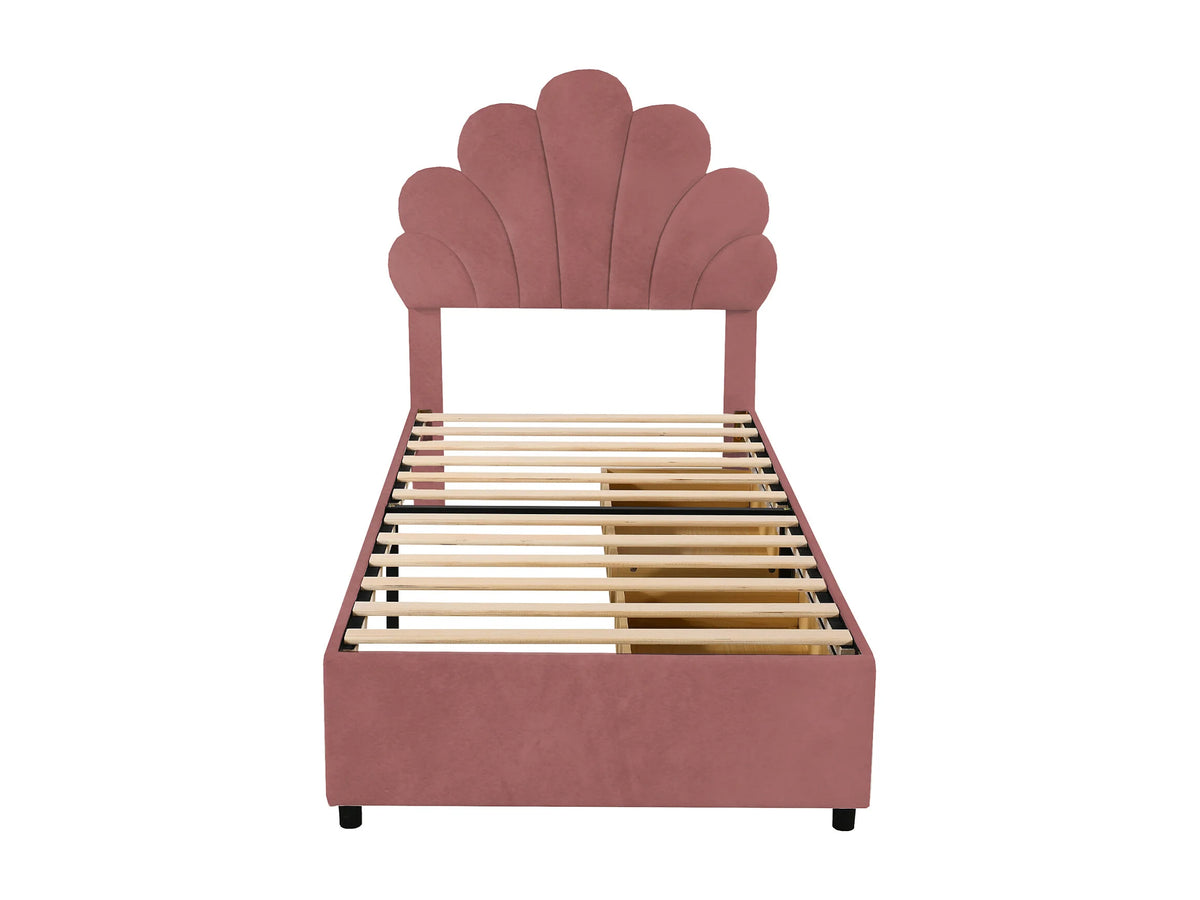 Lit Coffre 90x200 Velours Rose Capitonné — vue 6