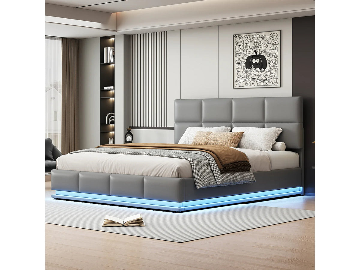 Lit Coffre 180x200 Simili Cuir Gris clair Capitonné avec LED — vue 2