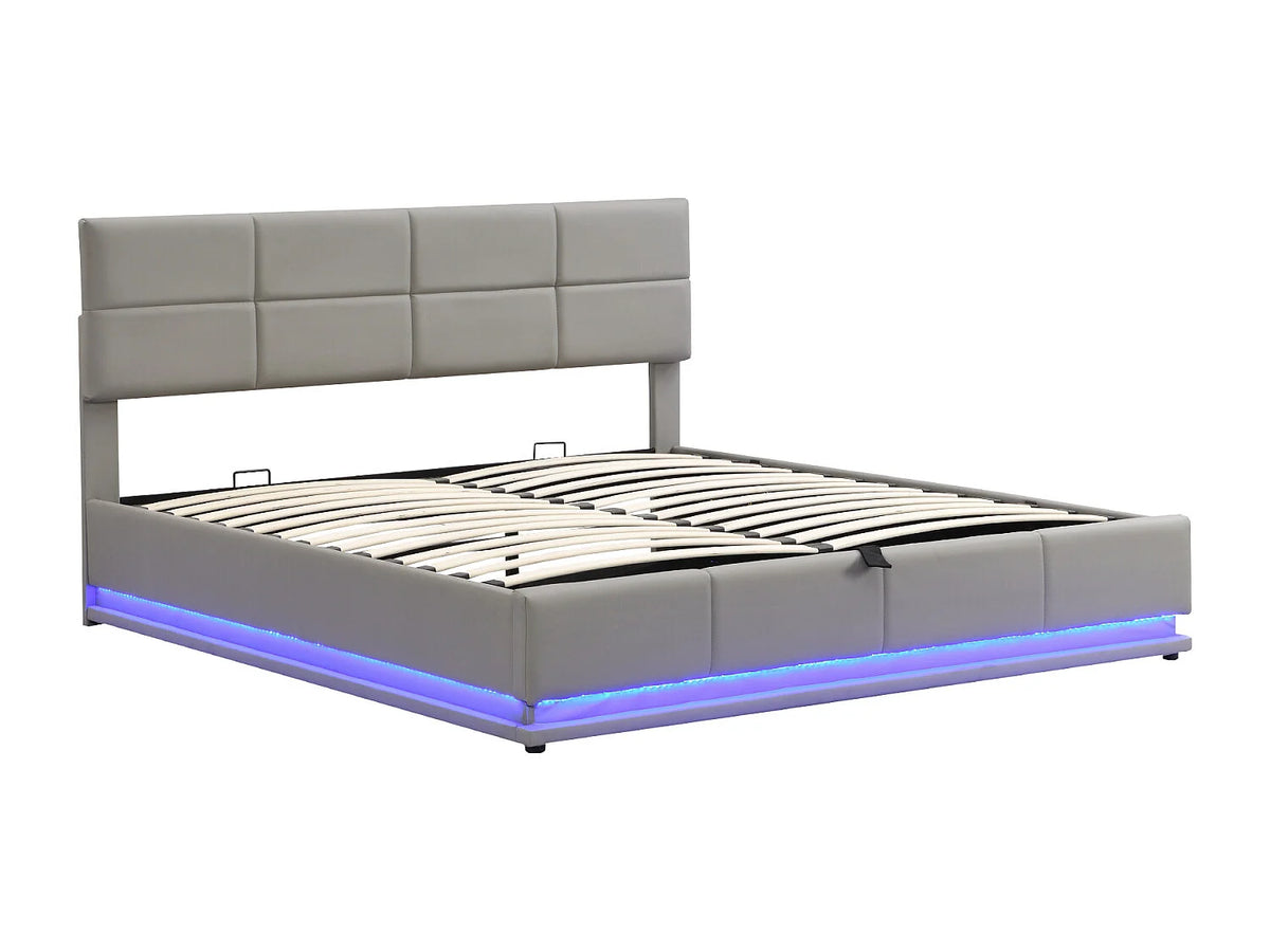 Lit Coffre 180x200 Simili Cuir Gris clair Capitonné avec LED — vue 4