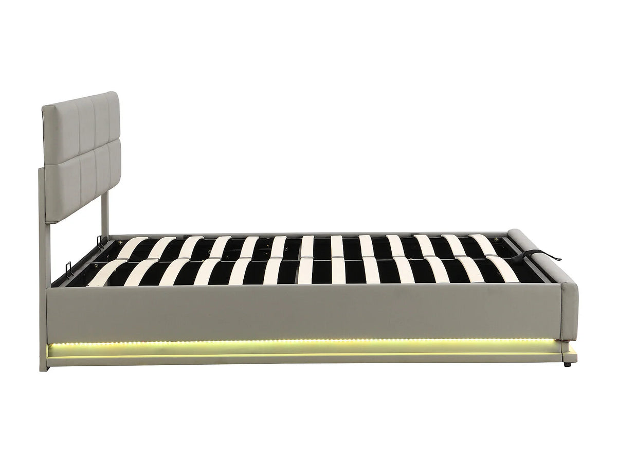 Lit Coffre 180x200 Simili Cuir Gris clair Capitonné avec LED — vue 8
