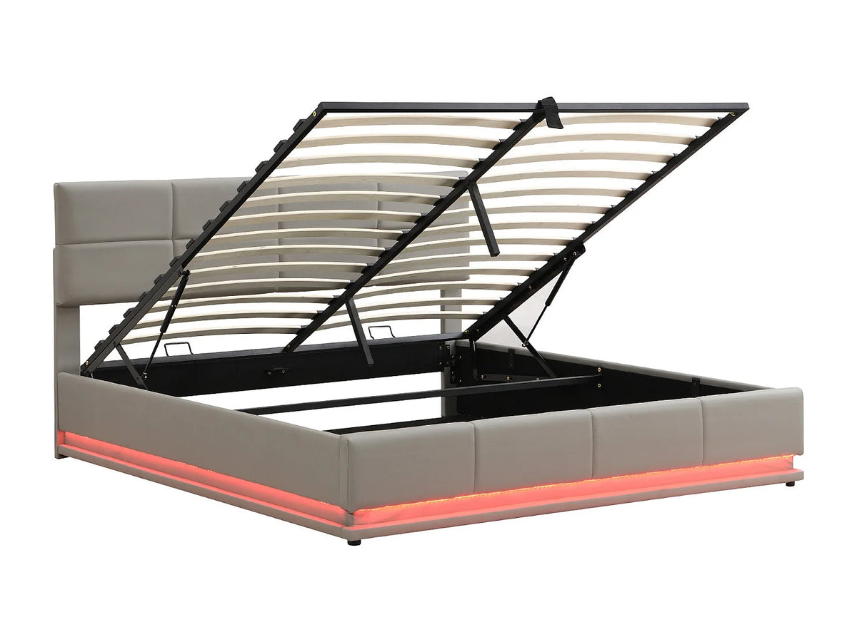 Lit Coffre 180x200 Simili Cuir Gris clair Capitonné avec LED — vue 5