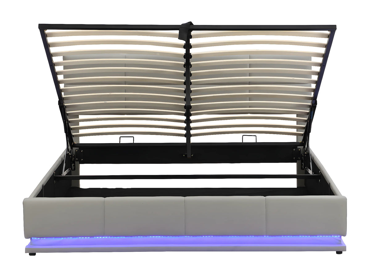 Lit Coffre 180x200 Simili Cuir Gris clair Capitonné avec LED — vue 6