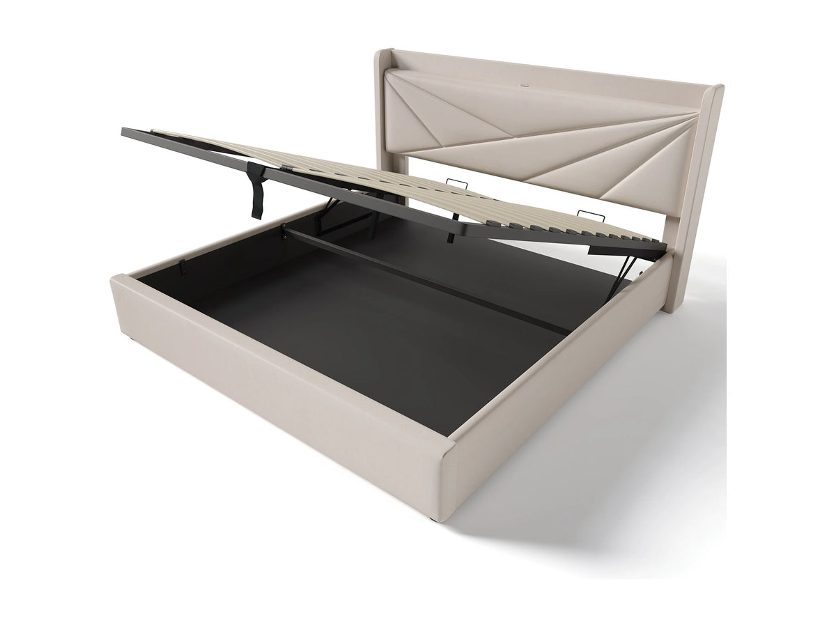 Lit Coffre 160x200 Tissu Lin Beige avec Port USB — vue 4