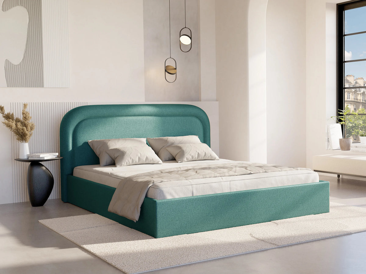 Lit Coffre 160x200 Bois Bleu avec Matelas - FIREZA