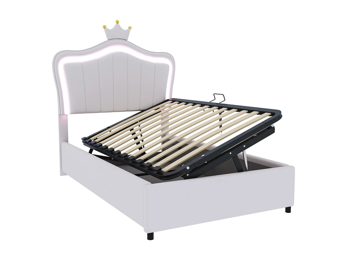 Lit Coffre 90x200 Simili Cuir Blanc avec LED — vue 5