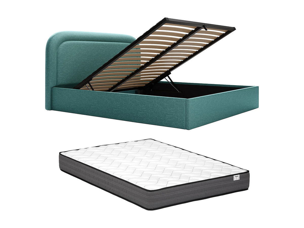 Lit Coffre 160x200 Bois Bleu avec Matelas - FIREZA — vue 5