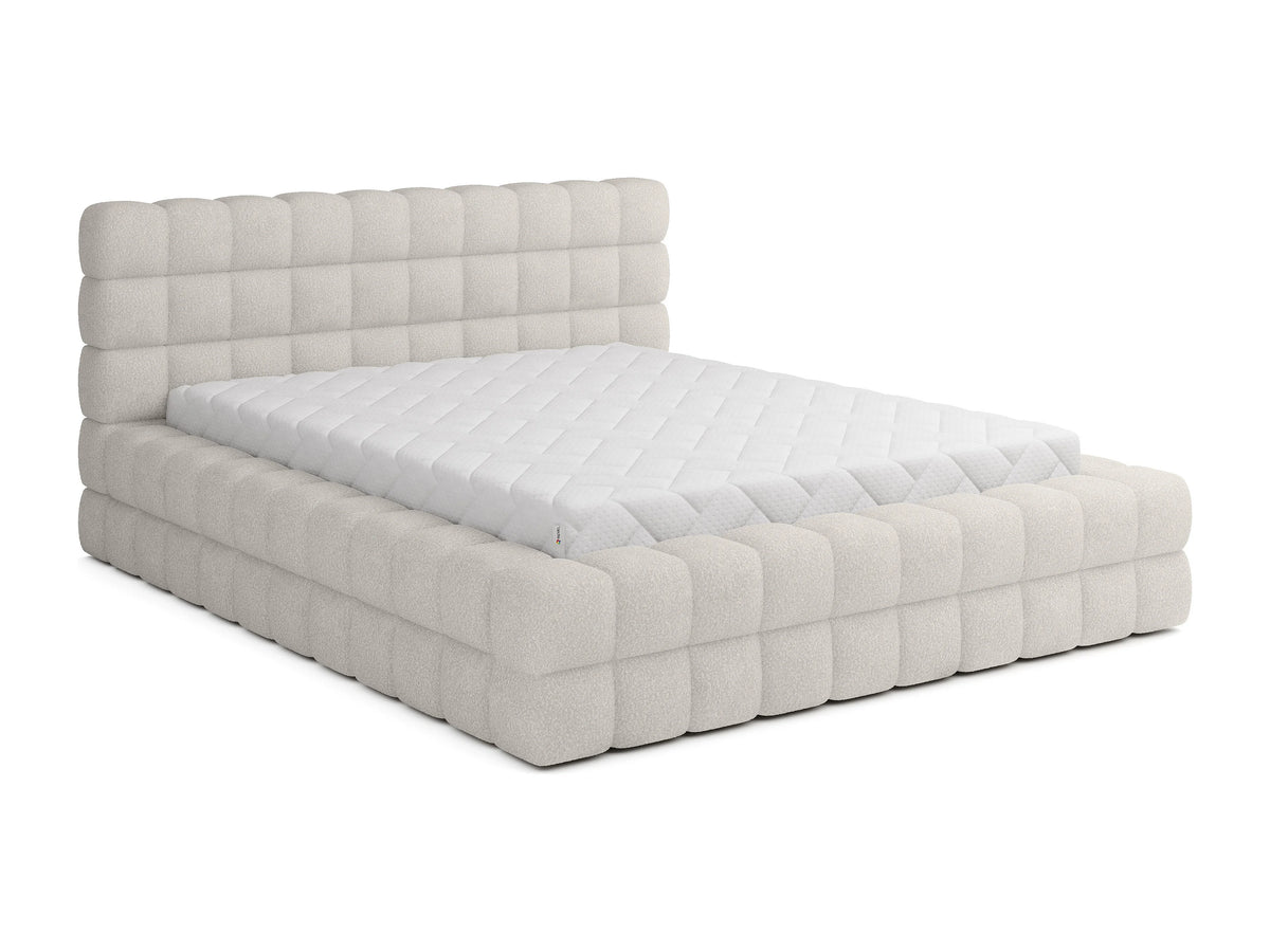 Lit Coffre 160x200 Tissu Bouclette Crème Capitonné avec Matelas — vue 2