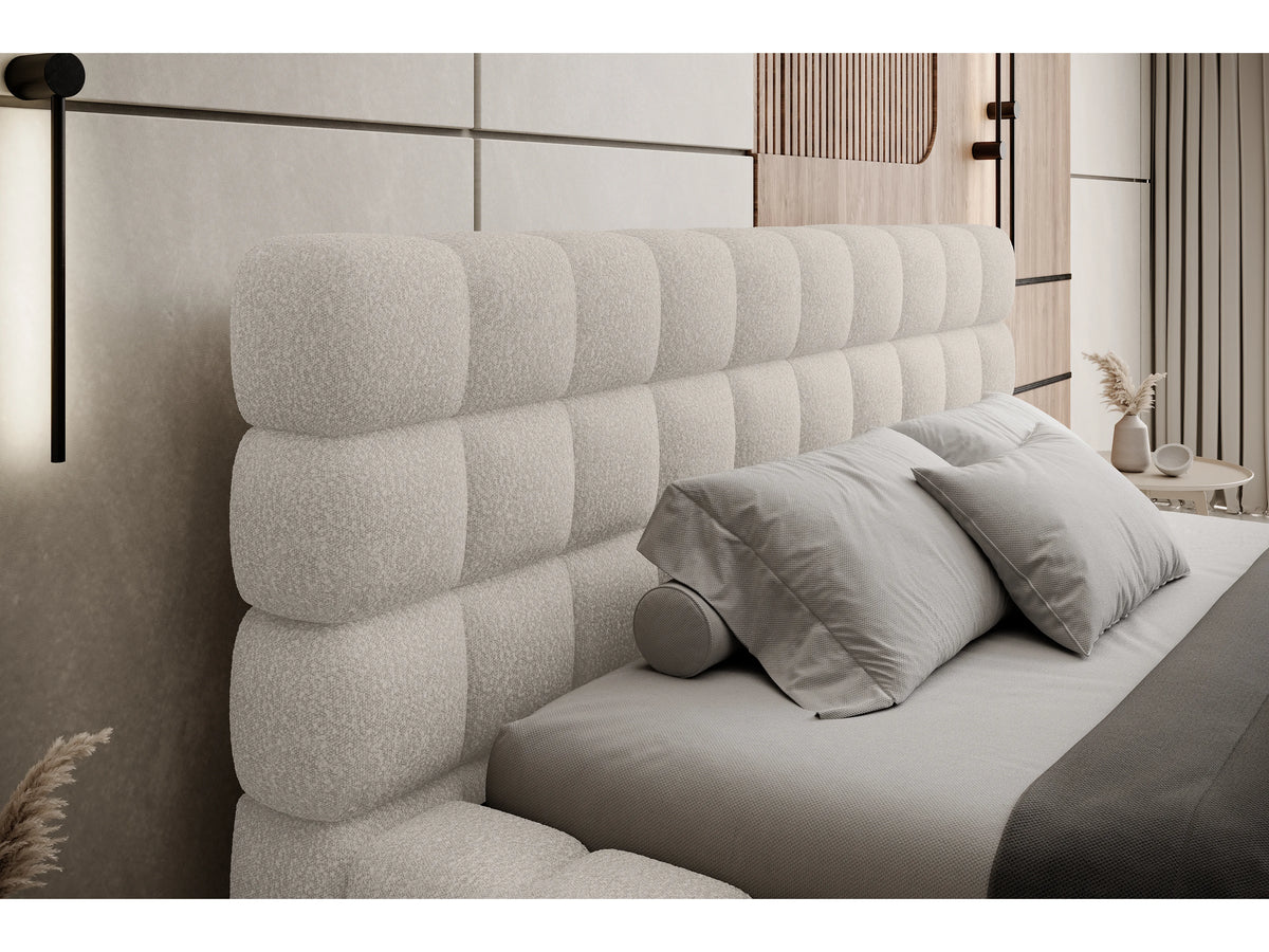 Lit Coffre 160x200 Tissu Bouclette Crème Capitonné avec Matelas — vue 3