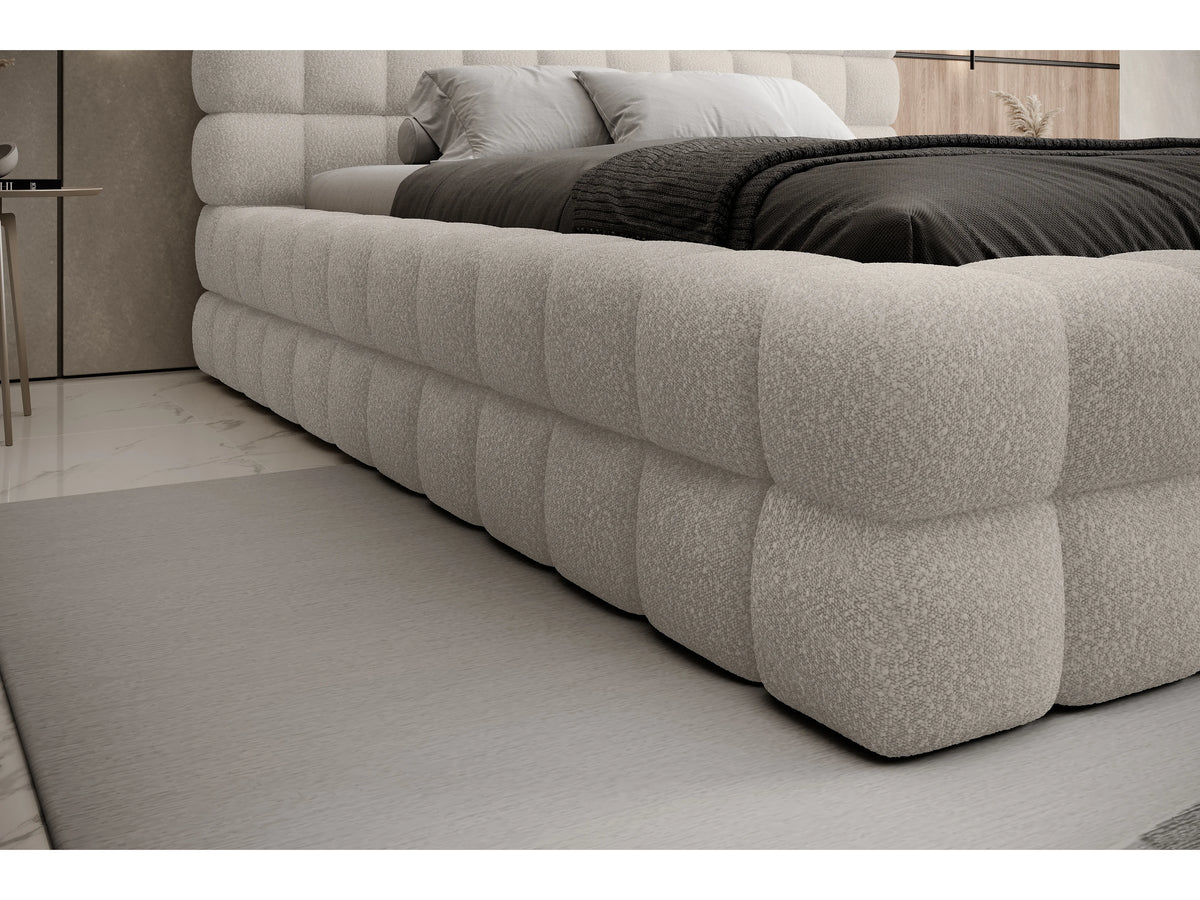 Lit Coffre 160x200 Tissu Bouclette Crème Capitonné avec Matelas — vue 4