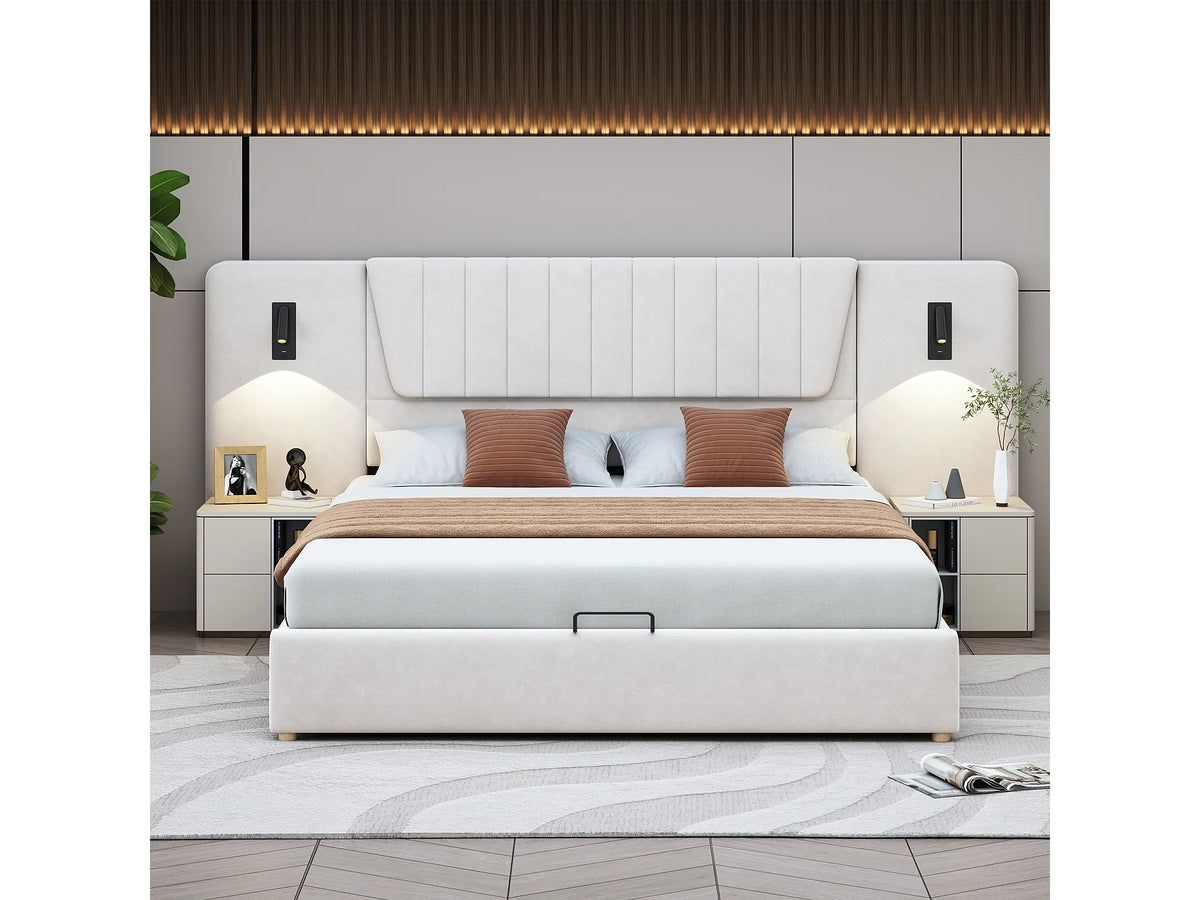Lit Coffre 180x200 Velours Beige avec Port USB — vue 3