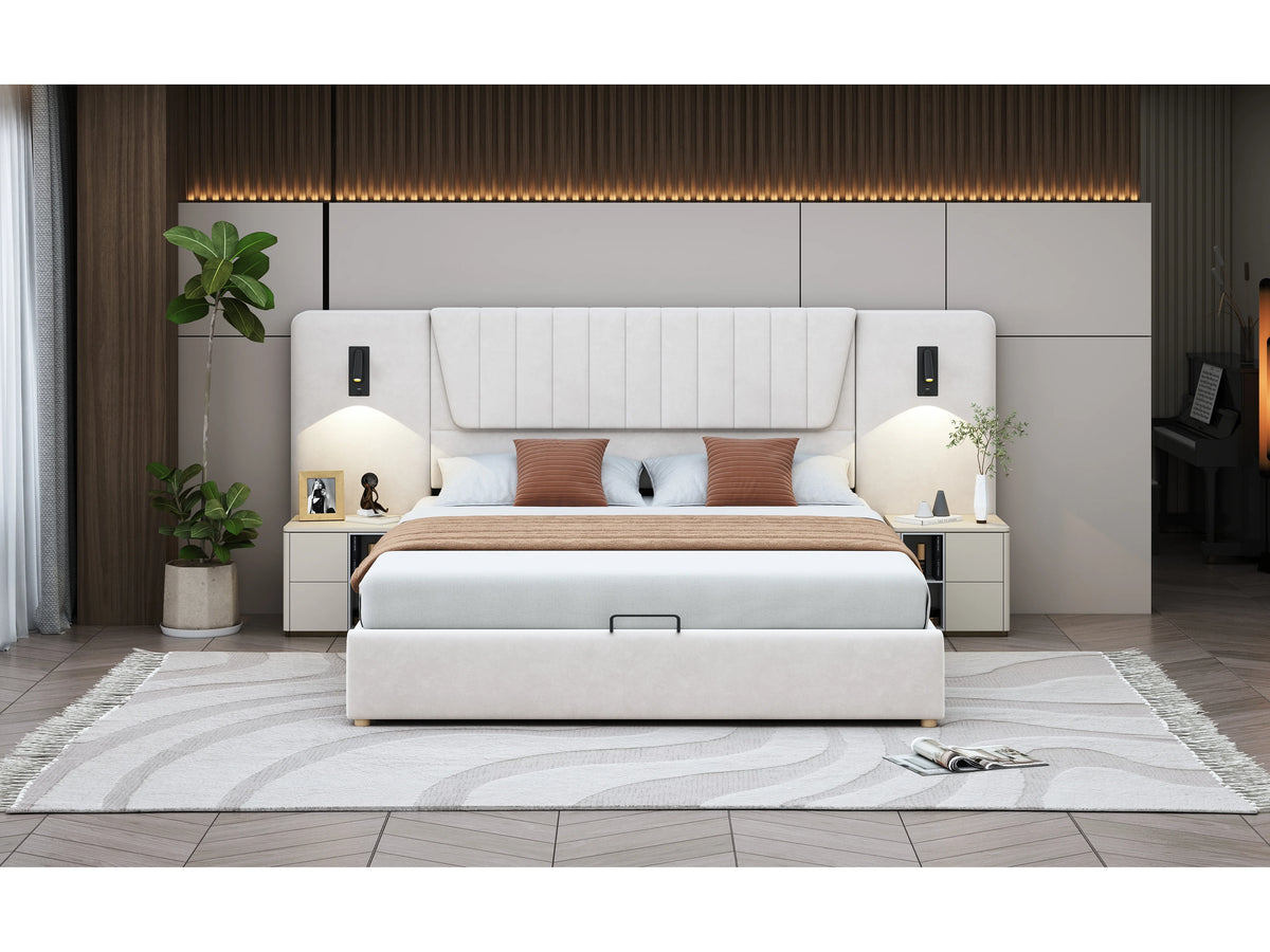 Lit Coffre 180x200 Velours Beige avec Port USB — vue 7