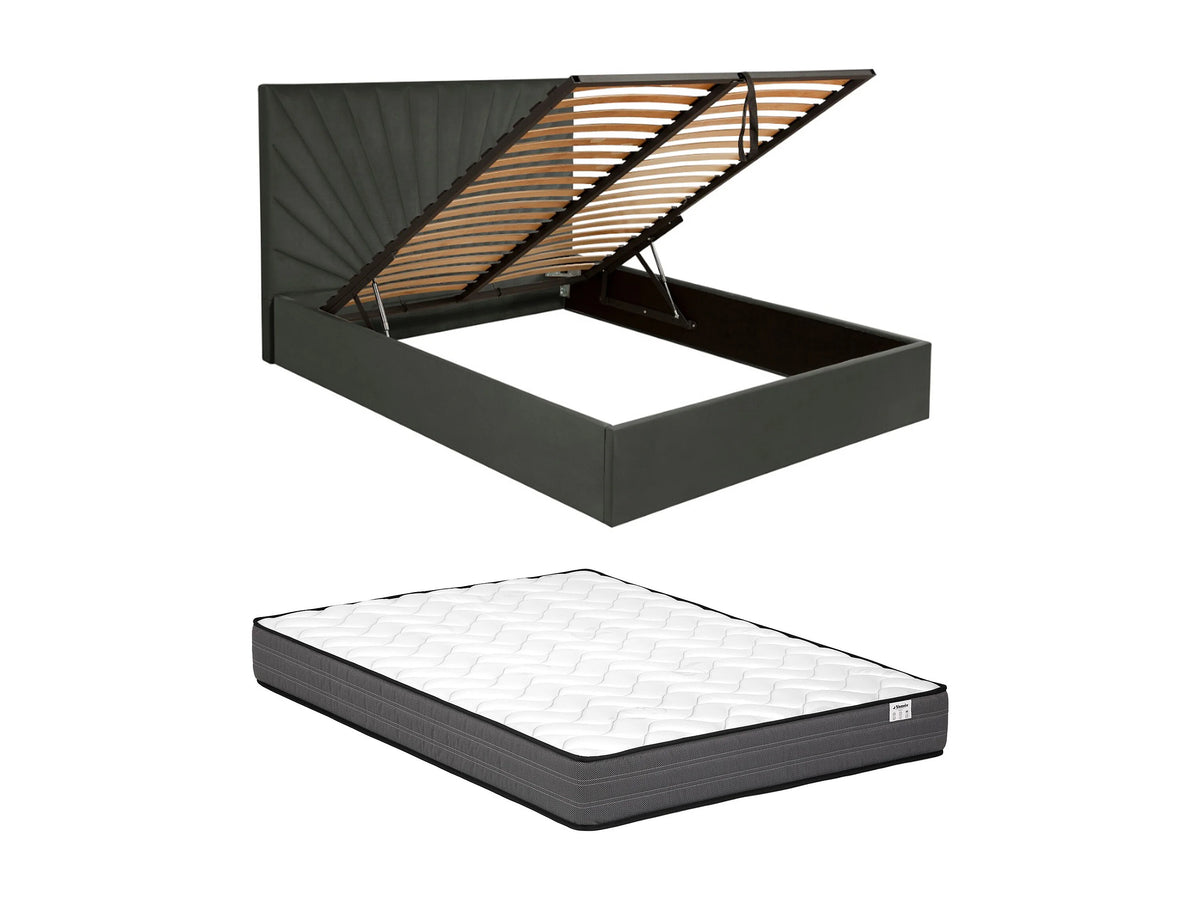 Lit Coffre 180x200 Velours Gris anthracite avec Matelas - RILIODA — vue 4