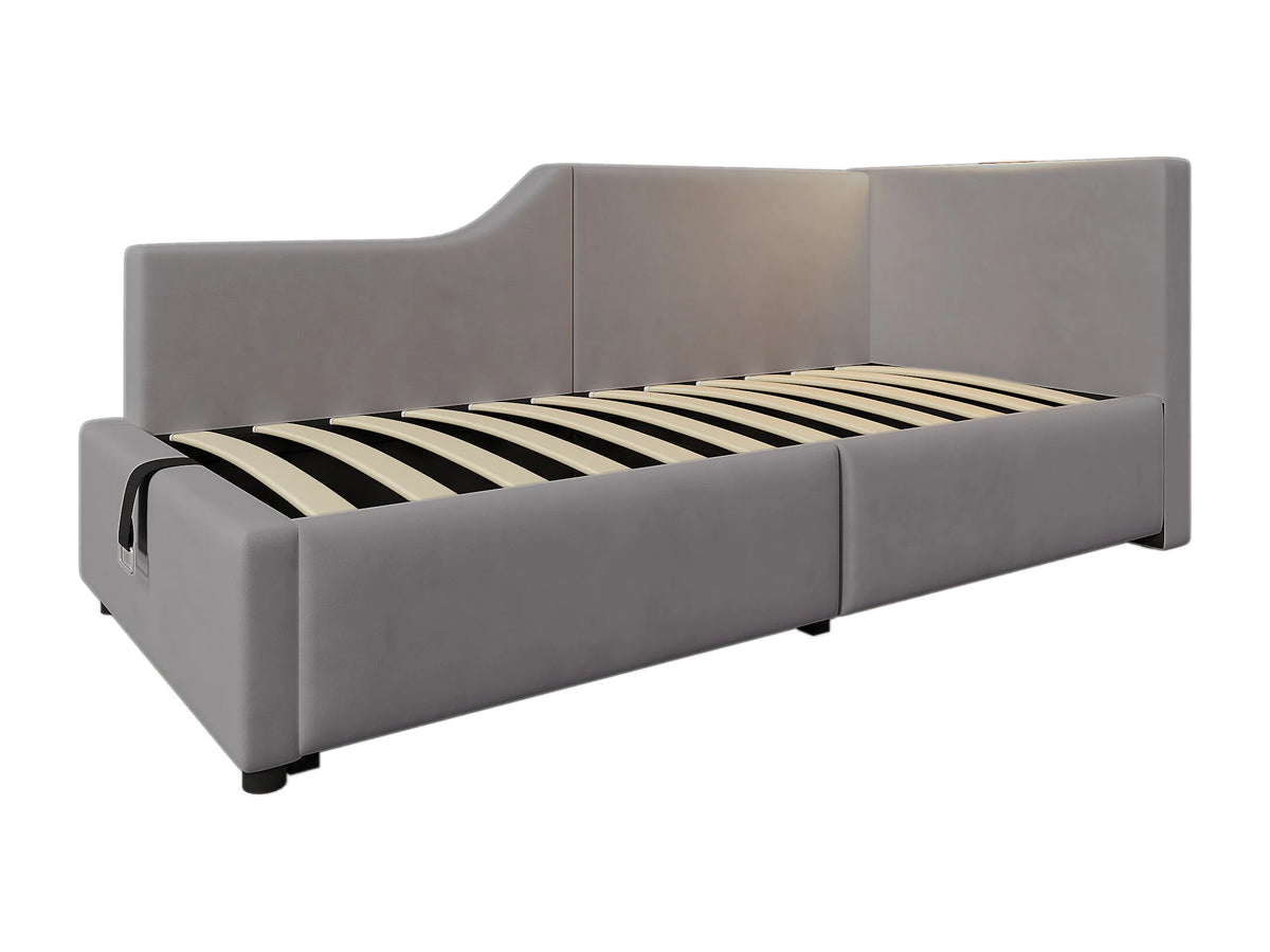 Lit Coffre 90x190 Velours Gris avec LED et Port USB — vue 6