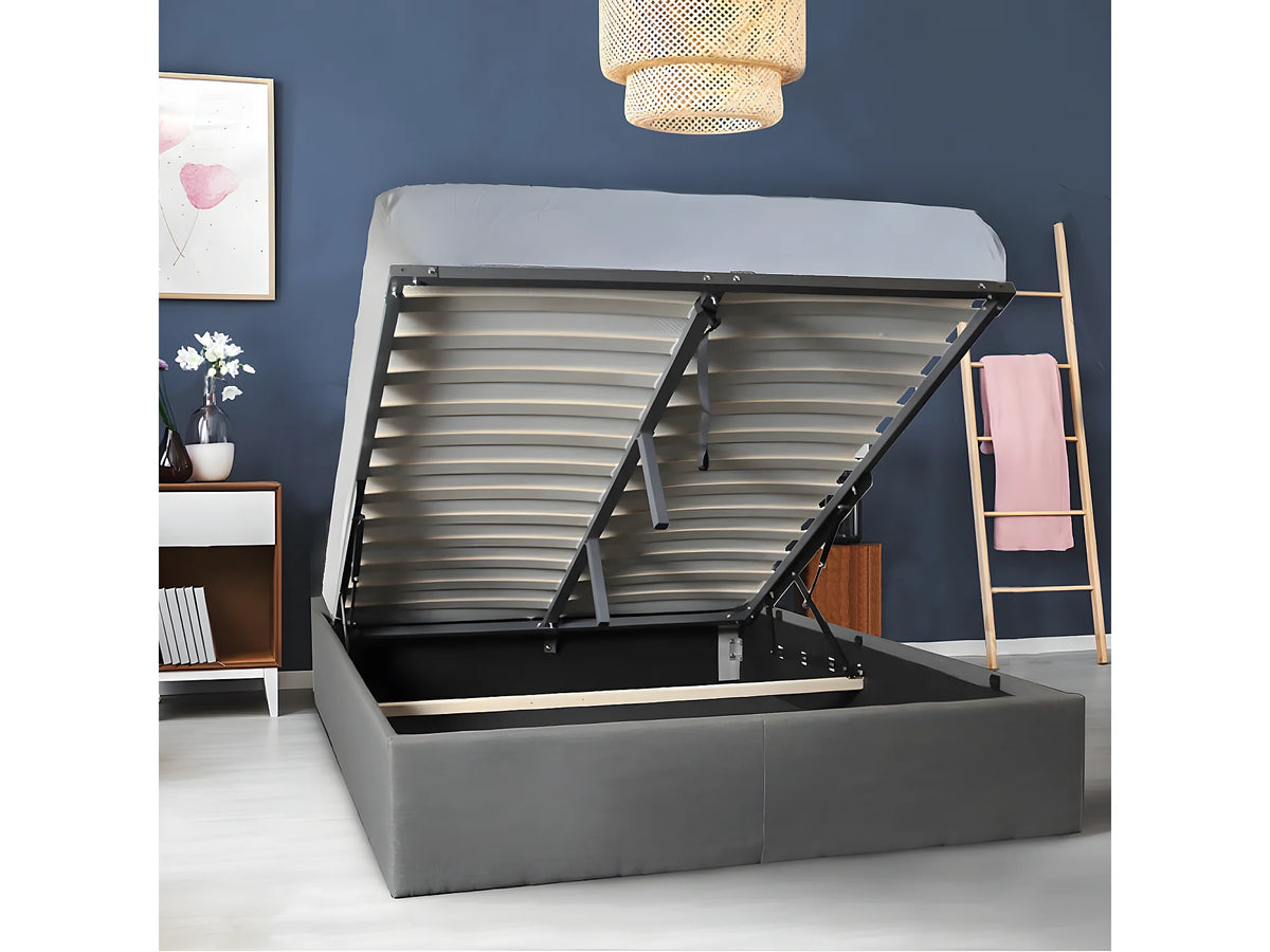 Lit Coffre 140x190 Tissu Gris