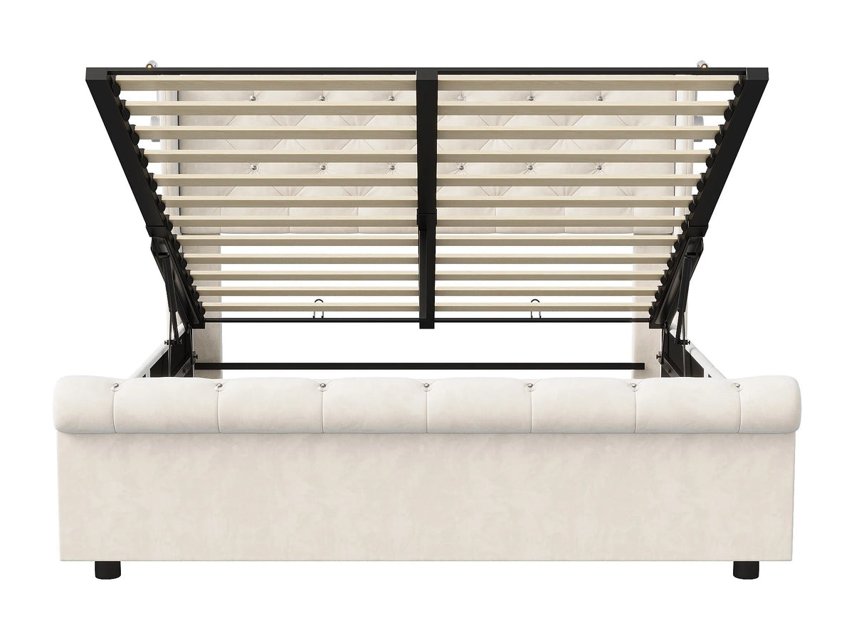 Lit Coffre 140x190 Velours Beige avec Port USB — vue 4