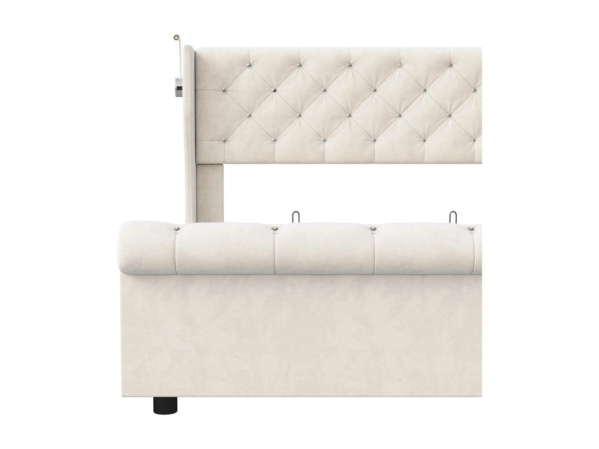 Lit Coffre 140x190 Velours Beige avec Port USB — vue 6