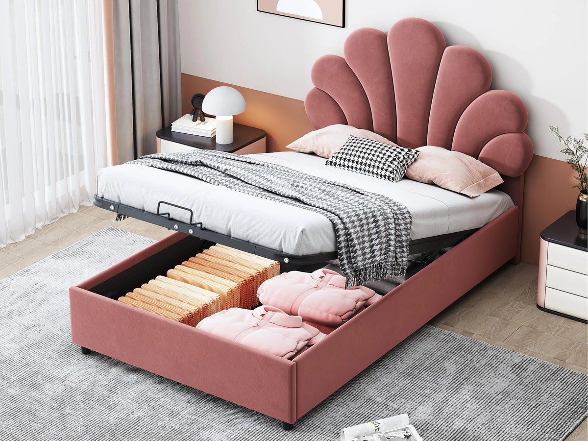 Lit Coffre 90x200 Velours Rouge