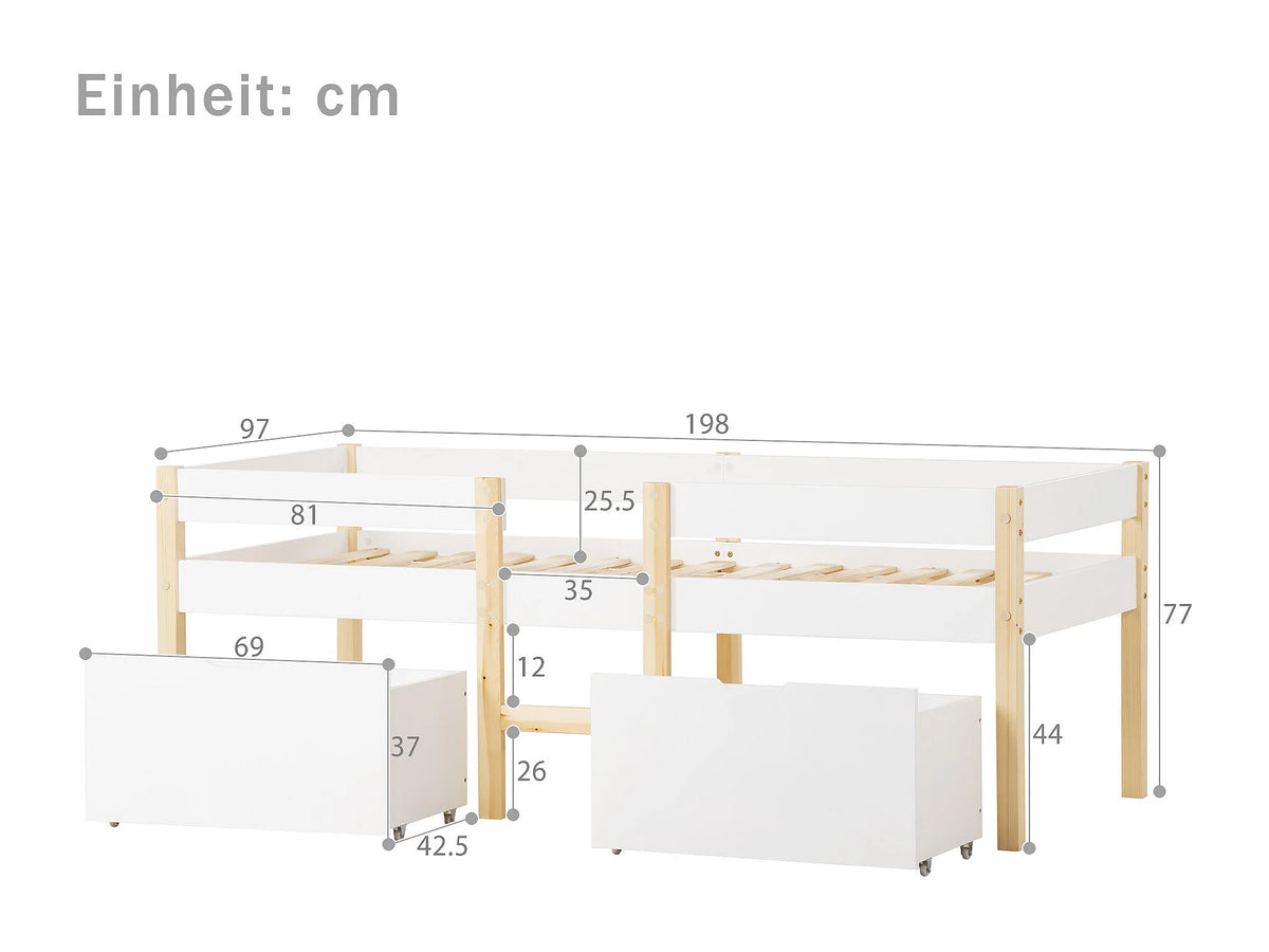 Lit Coffre 90x190 Bois Blanc avec Tiroirs — vue 7
