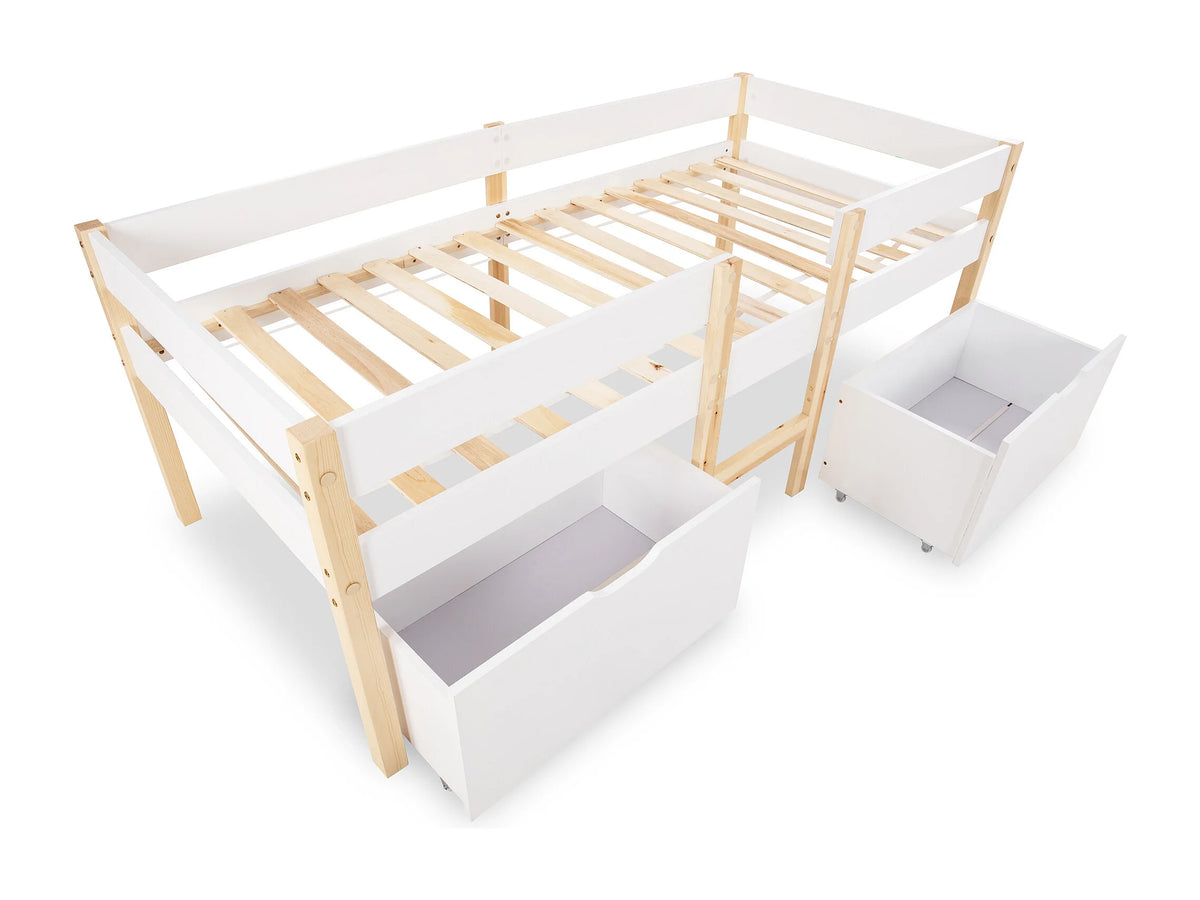 Lit Coffre 90x190 Bois Blanc avec Tiroirs — vue 6