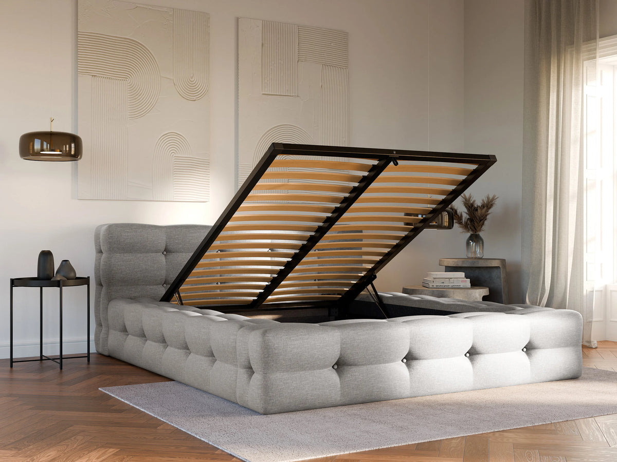 Lit Coffre 160x200 Bois Gris clair Capitonné — vue 4