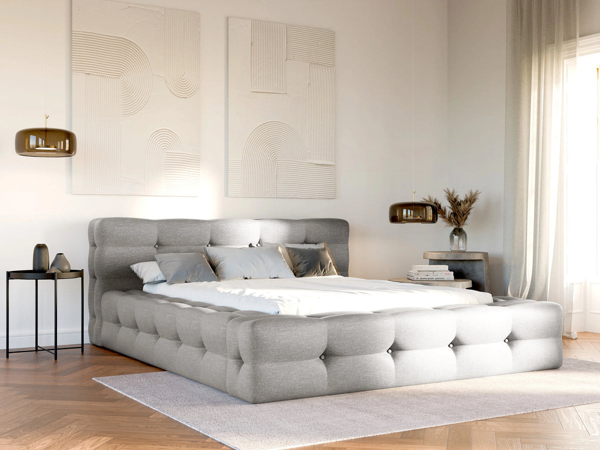 Lit Coffre 160x200 Bois Gris clair Capitonné