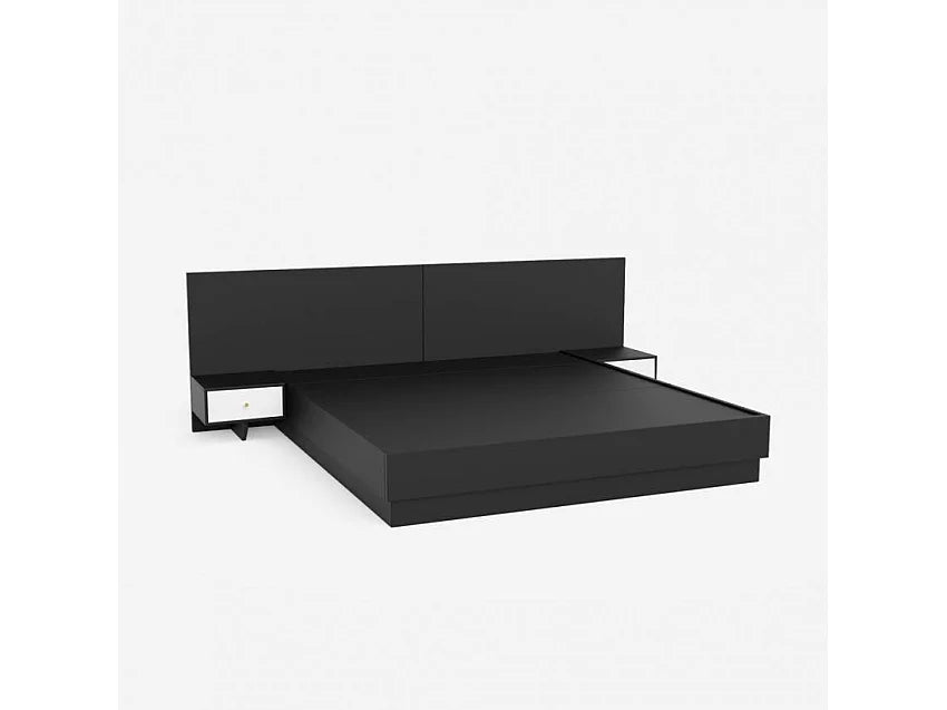 Lit Coffre 160x190 Simili Cuir Noir avec Chevets et Matelas — vue 3