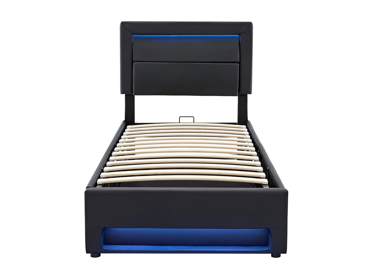 Lit Coffre 90x200 Simili Cuir Noir avec LED et Port USB — vue 4