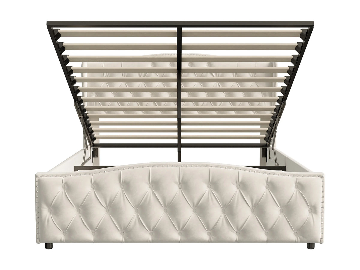 Lit Coffre 140x200 Velours Beige Capitonné — vue 4
