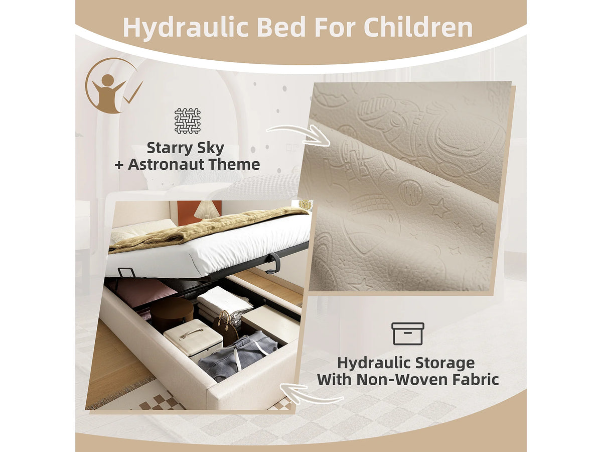 Lit Coffre 90x200 Simili Cuir Beige — vue 7
