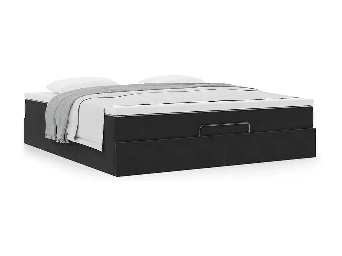 Lit Coffre 160x200 Velours Noir avec Matelas — vue 2