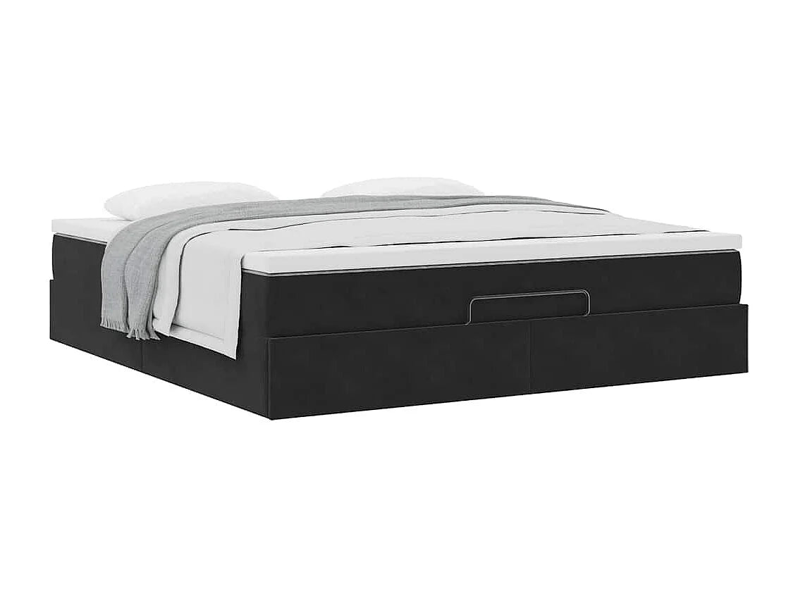 Lit Coffre 160x200 Velours Noir avec Matelas — vue 4