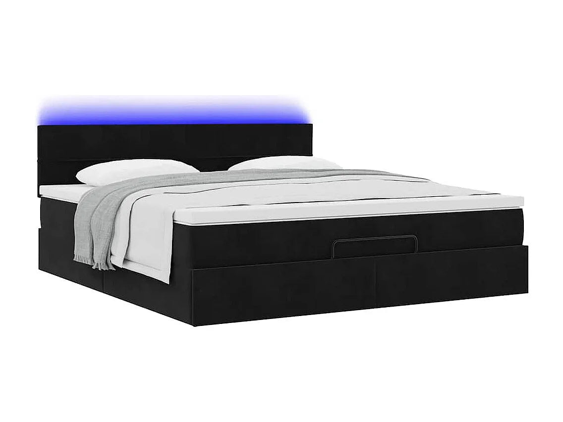 Lit Coffre 160x200 Velours Noir avec Matelas, LED et Port USB — vue 4