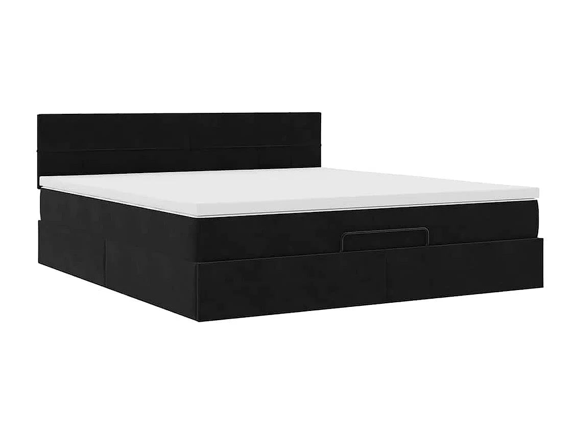 Lit Coffre 160x200 Velours Noir avec Matelas, LED et Port USB — vue 5