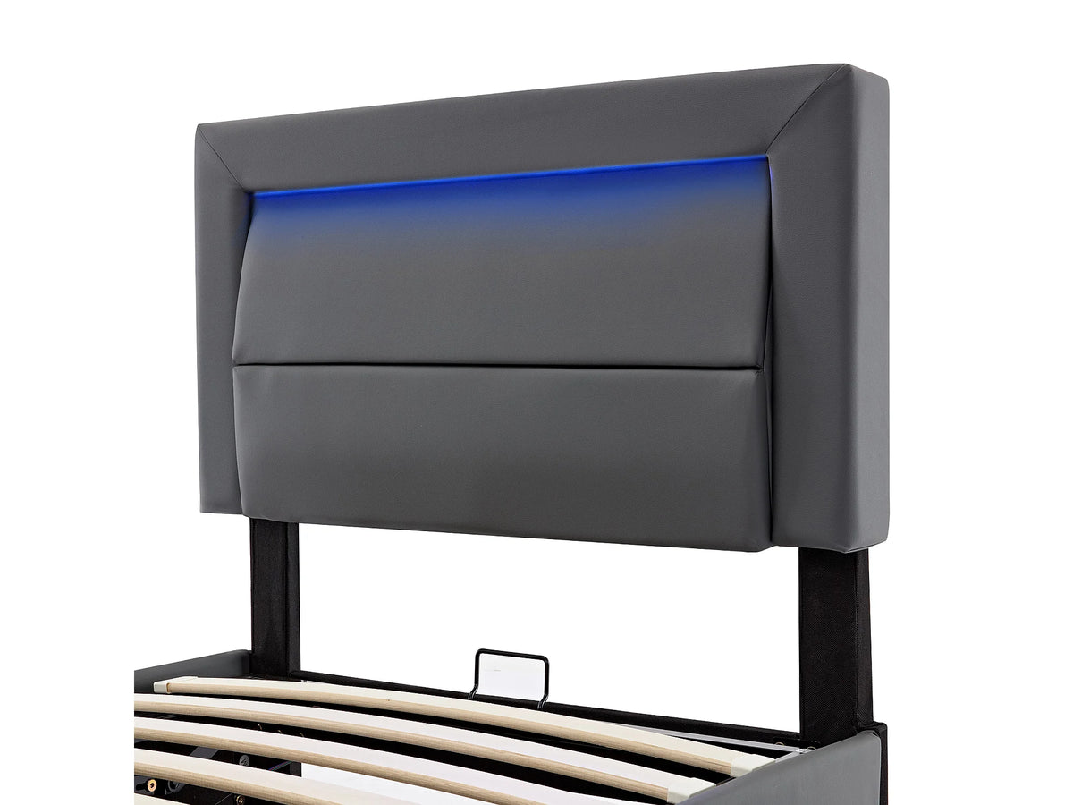 Lit Coffre 90x190 Simili Cuir Gris avec LED et Port USB — vue 6