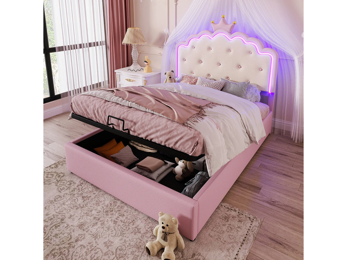 Lit Coffre 140x200 Simili Cuir Rose avec LED — vue 2
