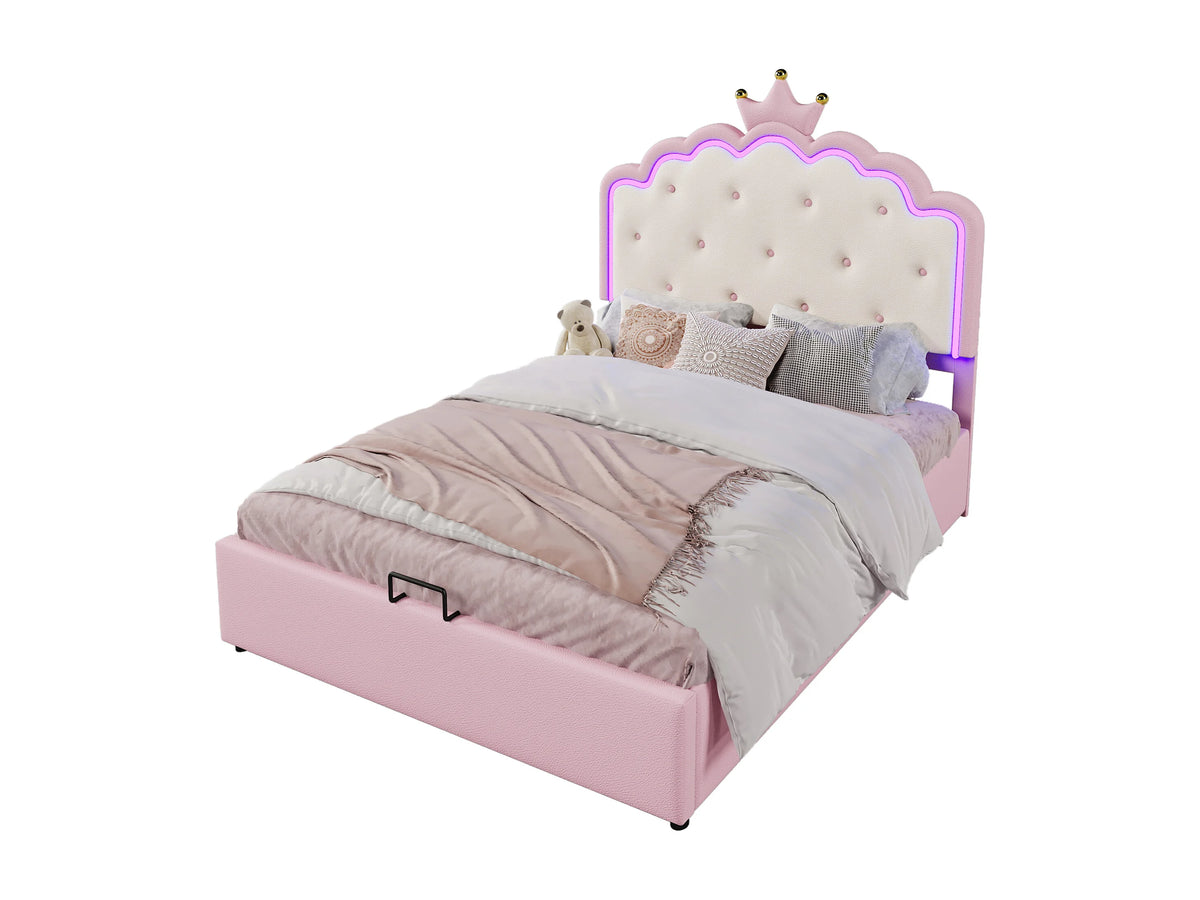 Lit Coffre 140x200 Simili Cuir Rose avec LED — vue 9
