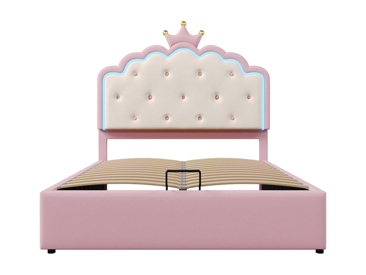 Lit Coffre 140x200 Simili Cuir Rose avec LED — vue 4