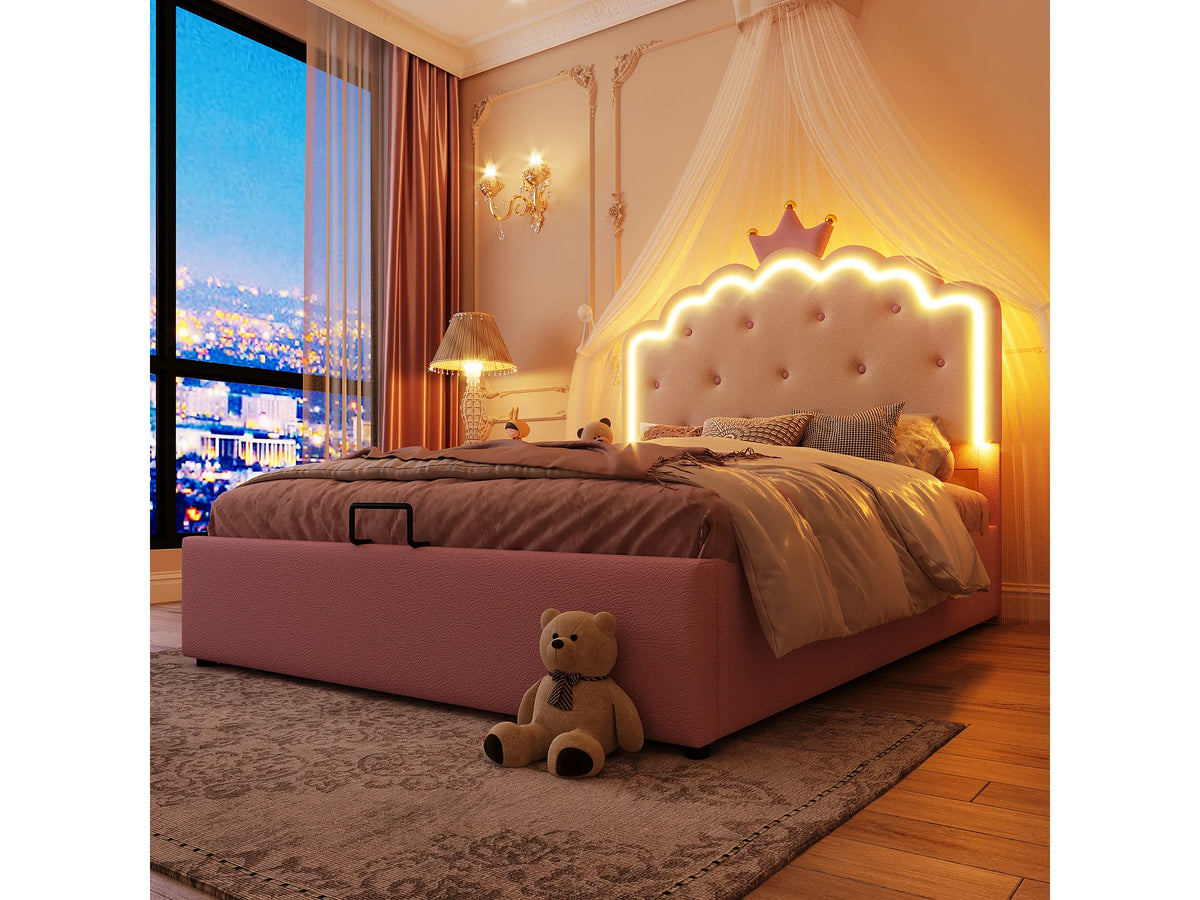 Lit Coffre 140x200 Simili Cuir Rose avec LED — vue 10