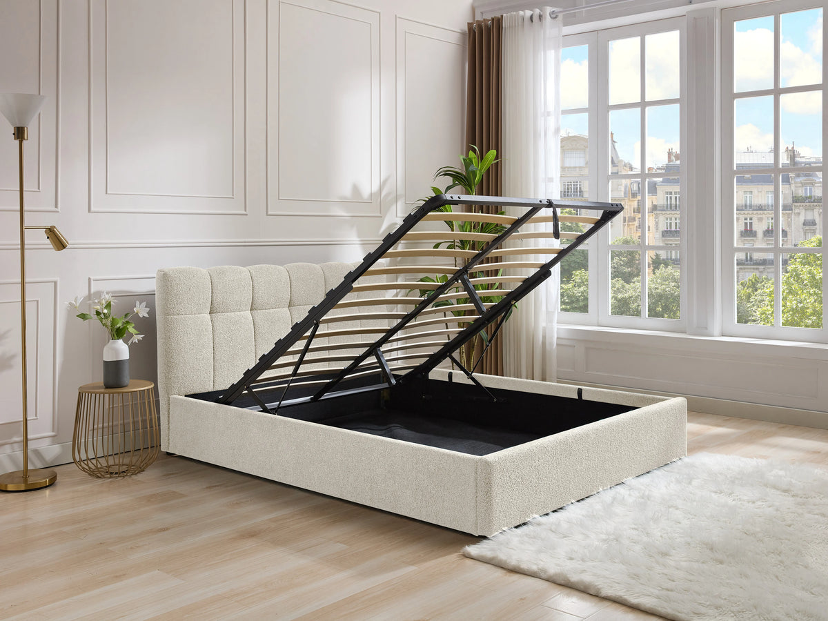 Lit Coffre 140x190 Tissu Bouclette Blanc - MAZIRI — vue 3