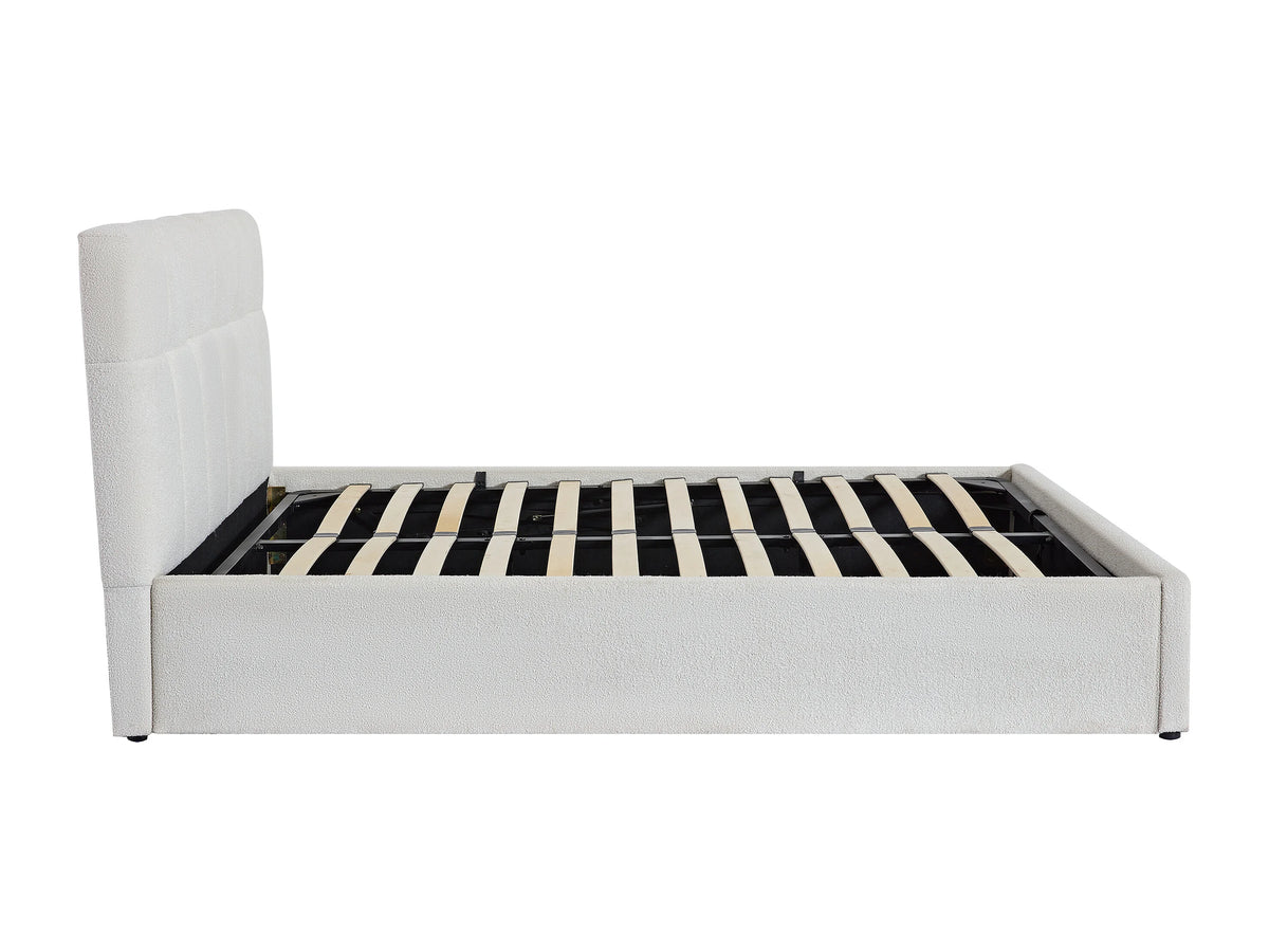 Lit Coffre 160x200 Tissu Bouclette Blanc - MAZIRI — vue 7