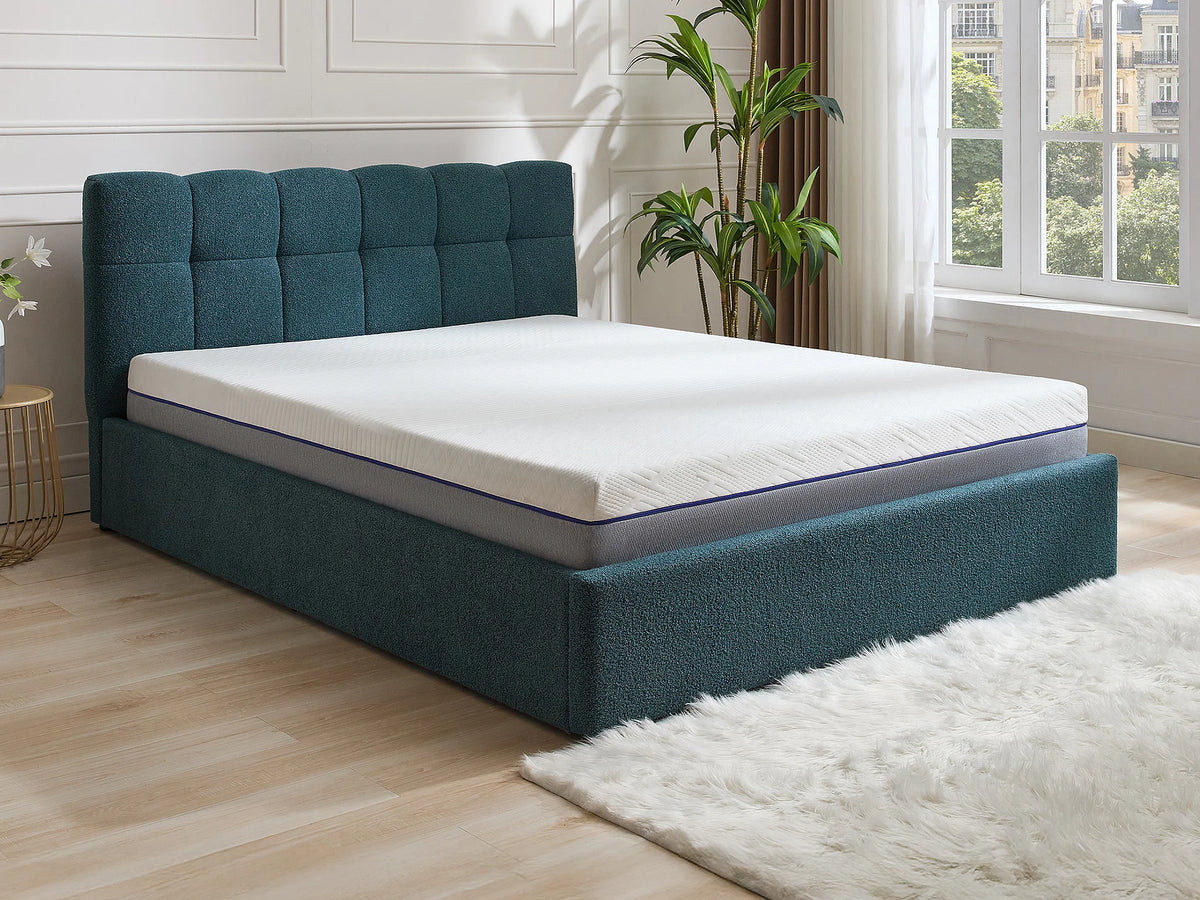Lit Coffre 140x190 Tissu Bouclette Bleu canard - MAZIRI — vue 9