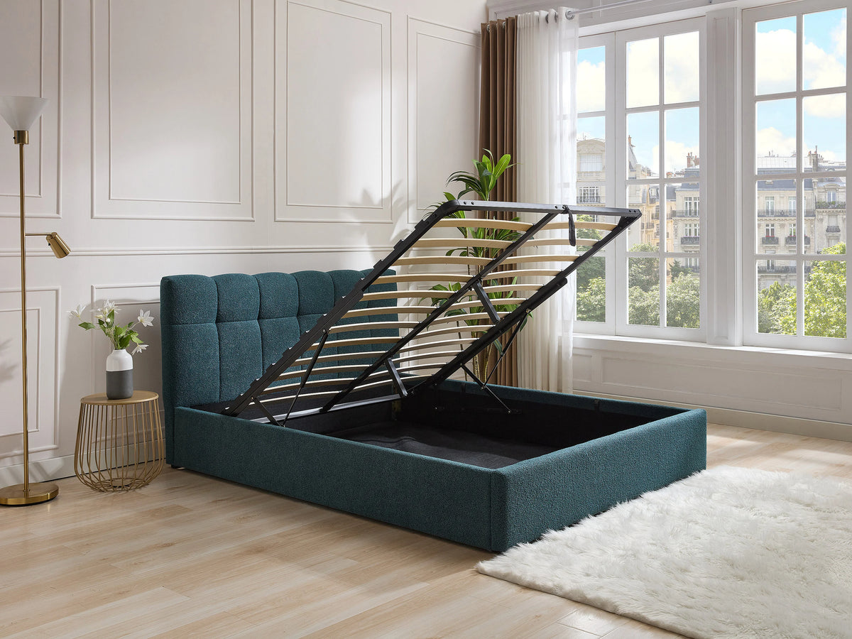Lit Coffre 140x190 Tissu Bouclette Bleu canard - MAZIRI — vue 3