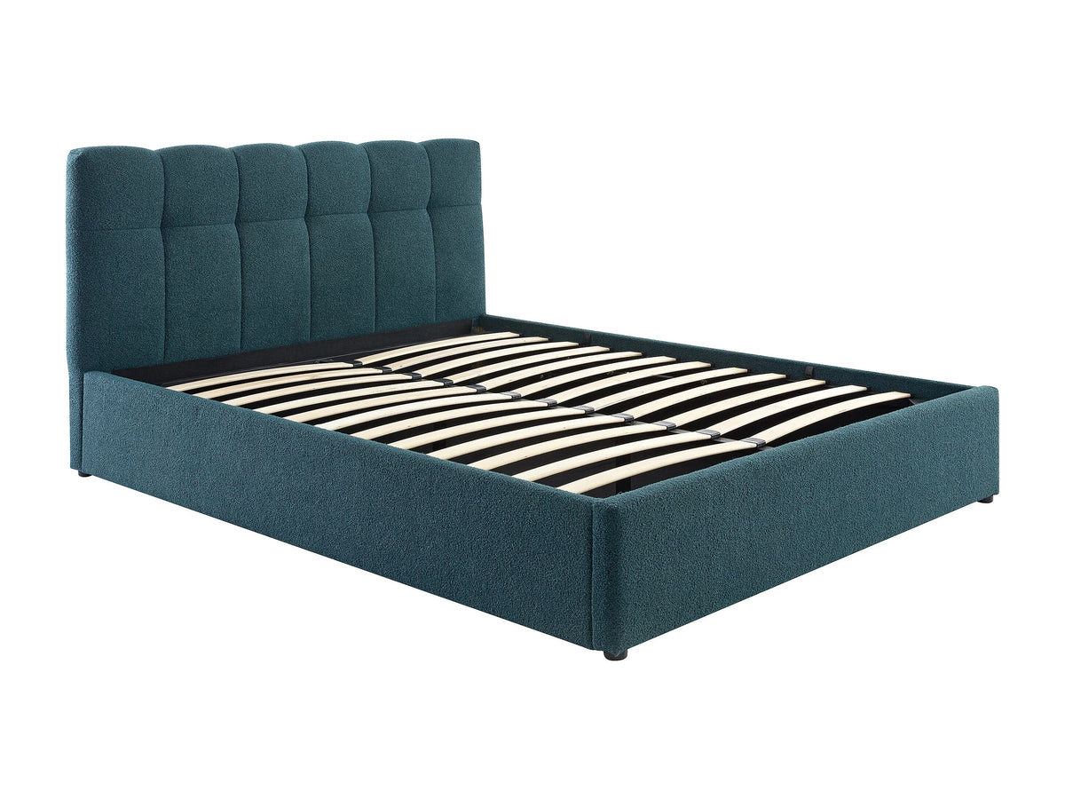 Lit Coffre 140x190 Tissu Bouclette Bleu canard - MAZIRI — vue 4