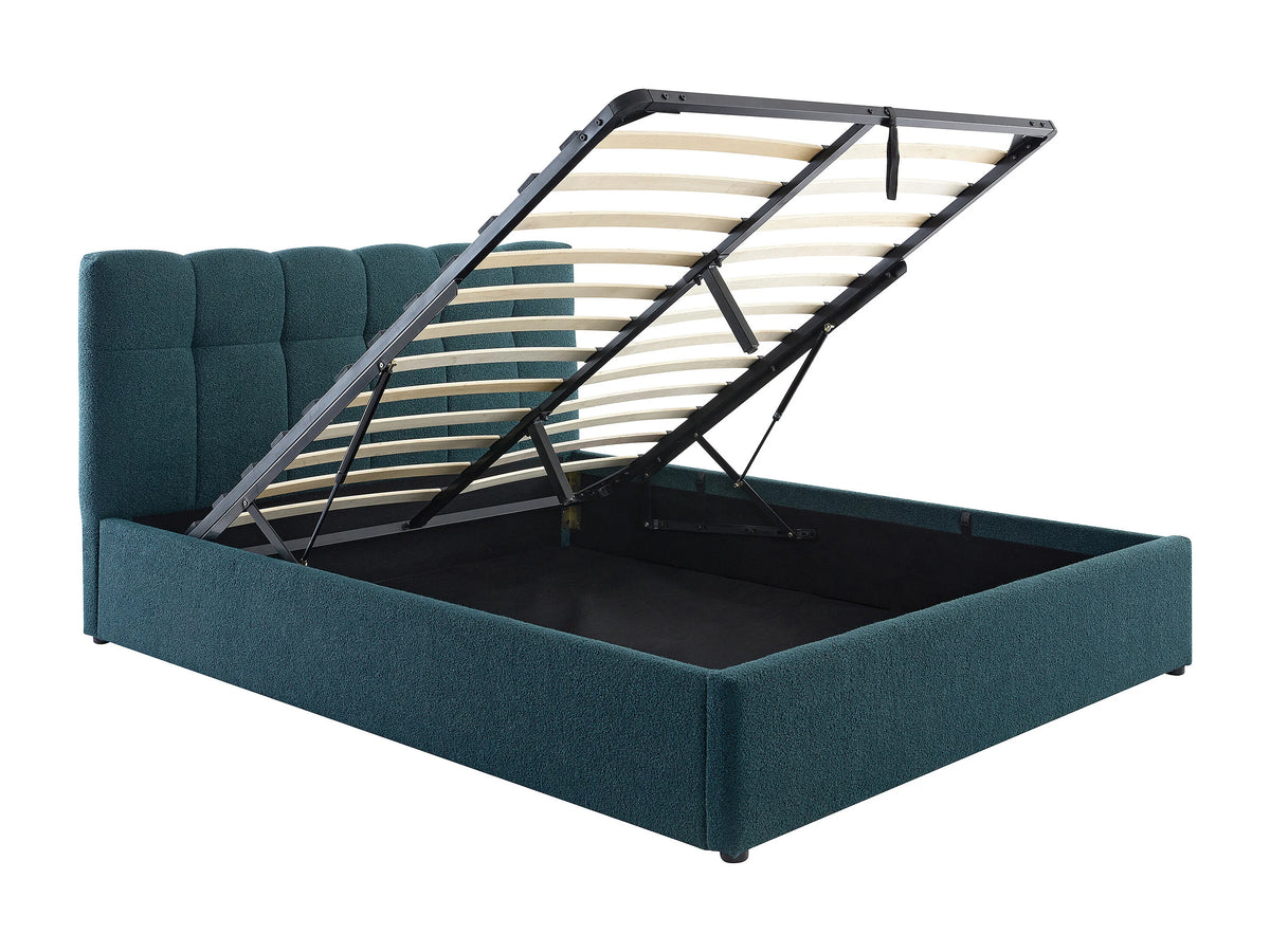 Lit Coffre 140x190 Tissu Bouclette Bleu canard - MAZIRI — vue 6