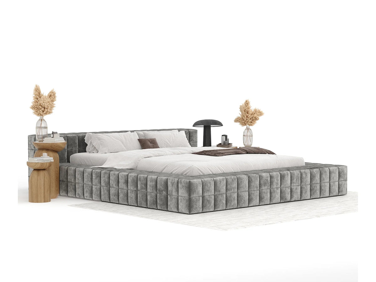Lit Coffre 200x200 Tissu Chenille Gris — vue 2