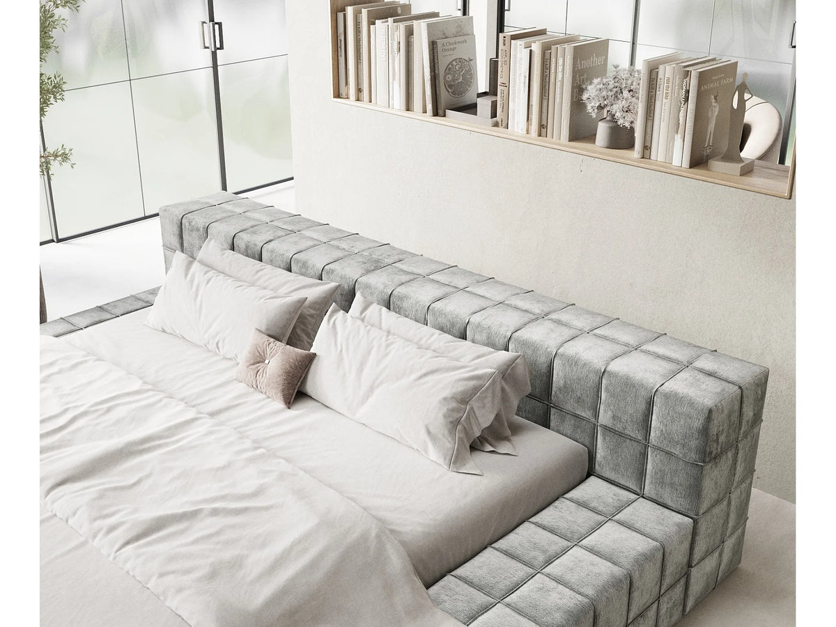 Lit Coffre 200x200 Tissu Chenille Gris — vue 6