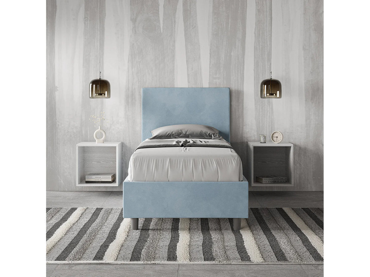 Lit Coffre 90x190 Bois Bleu Capitonné