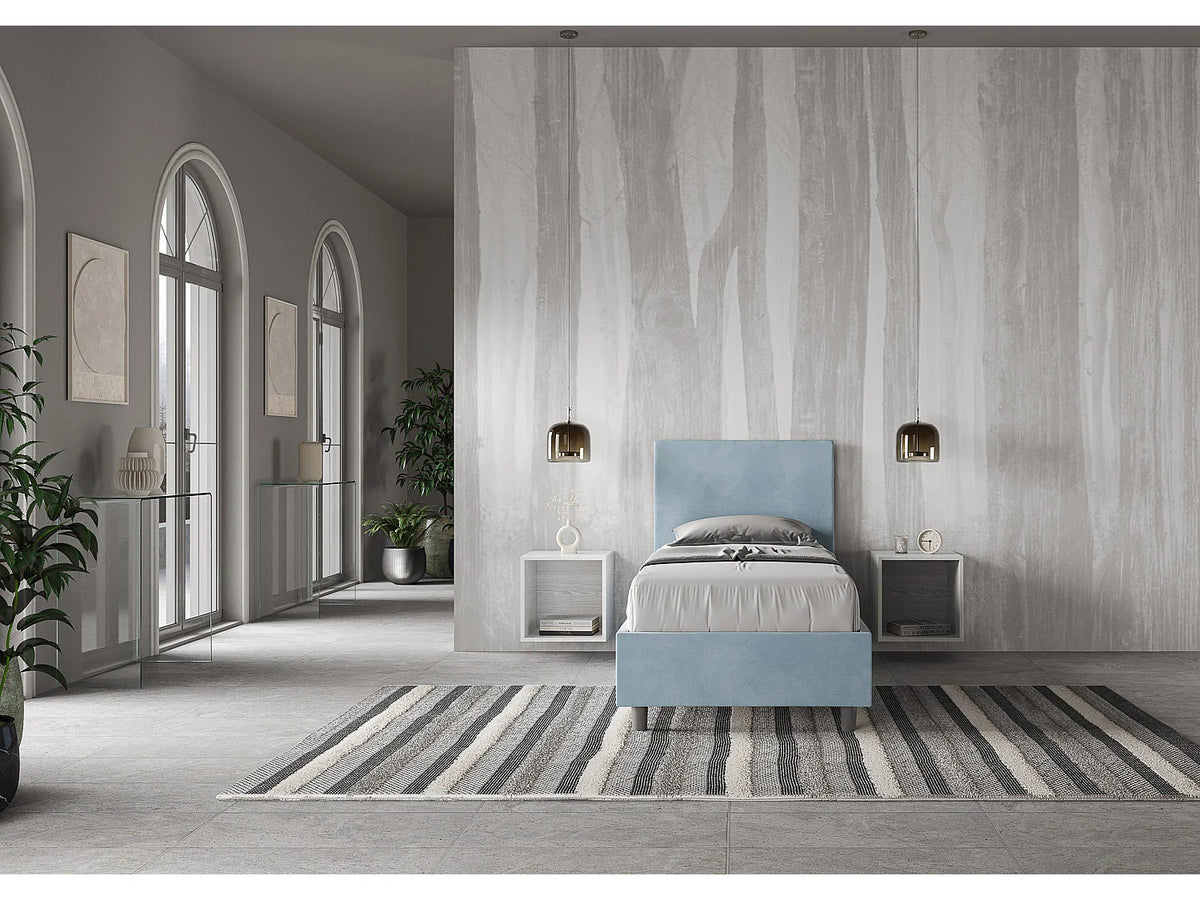 Lit Coffre 90x190 Bois Bleu Capitonné — vue 4